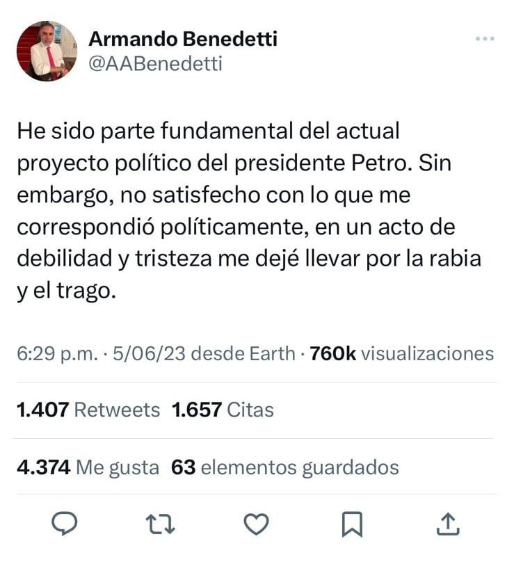 Armando Benedetti y su cambio de decisión sobre el Gobierno Petro