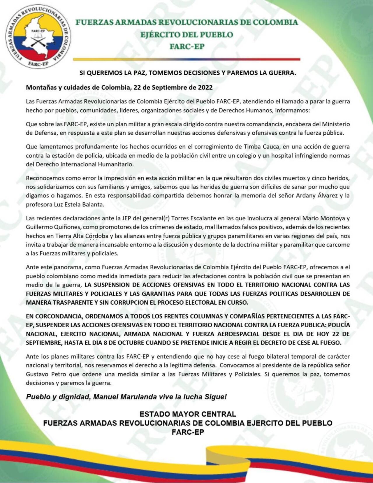 Comunicado disidencias