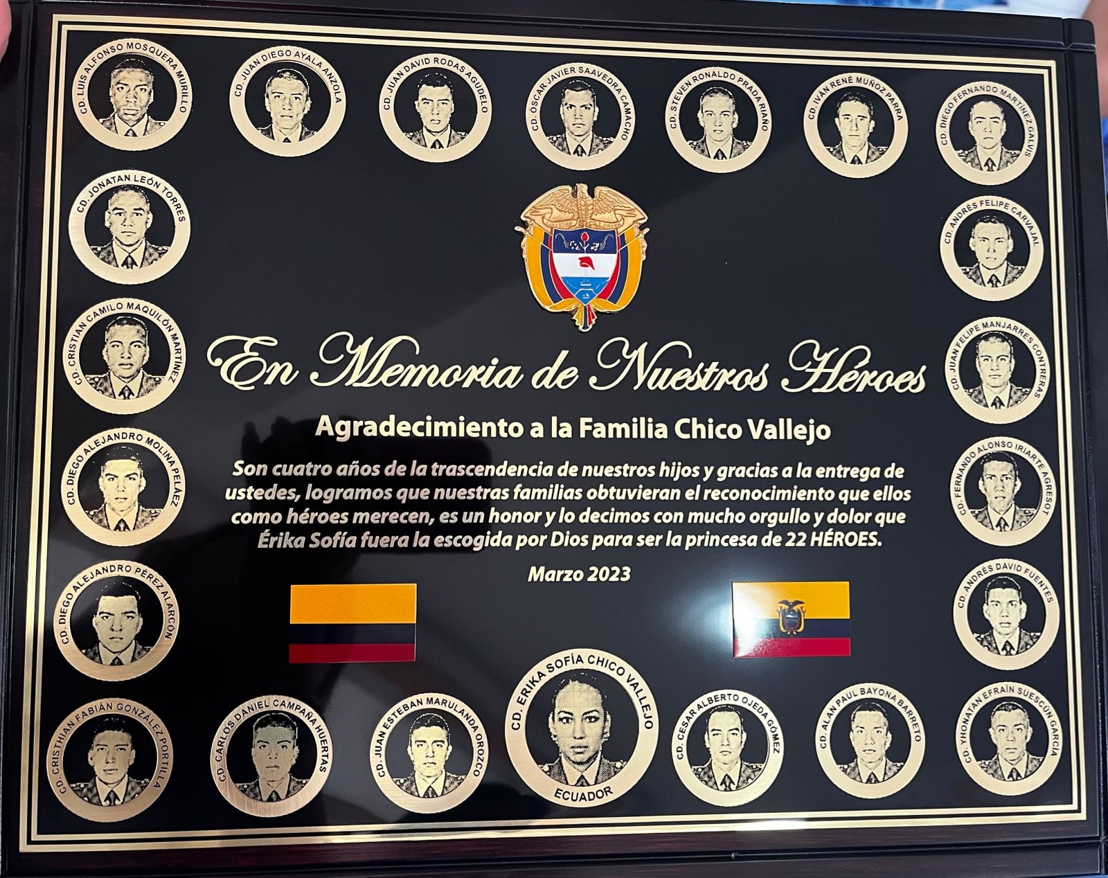 Homenaje a la familia de la subteniente Chico