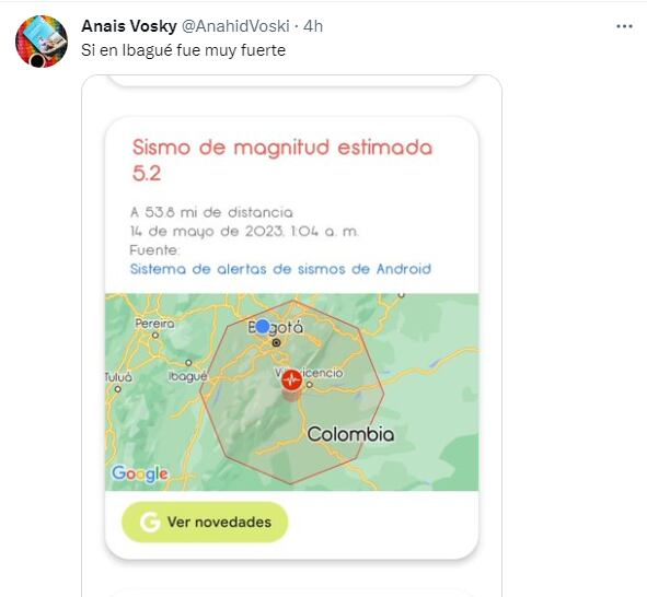 Temblor en Colombia 14 de mayo