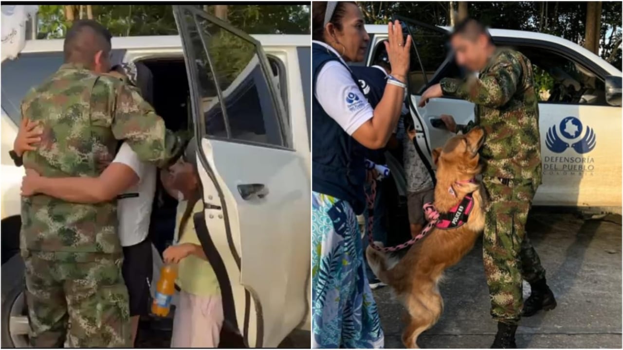 Reencuentro de la sargento Karina Ramírez con su esposo.