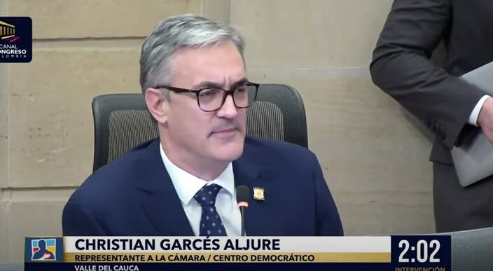 Christian Garcés, senador del Centro Democrático, durante el debate al Presupuesto 2026