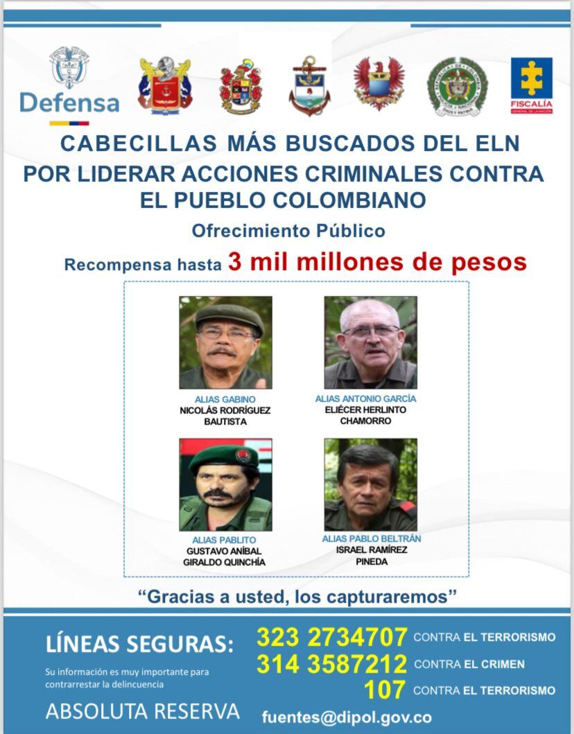 Recompensa por líder del ELN.