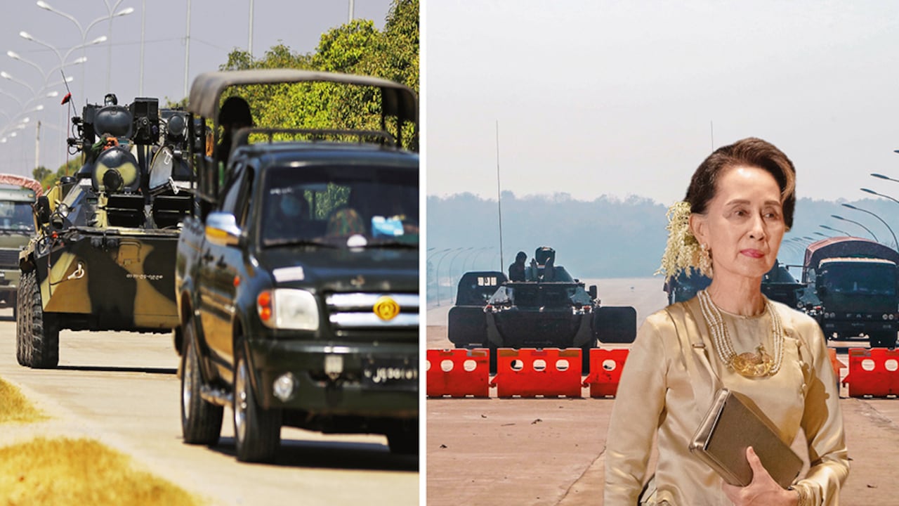 Aung San Suu Kyi fue detenida junto con otros líderes del Gobierno democrático. El Ejército declaró estado de emergencia por un año y delegó el mando a Min Aung Hlaing.