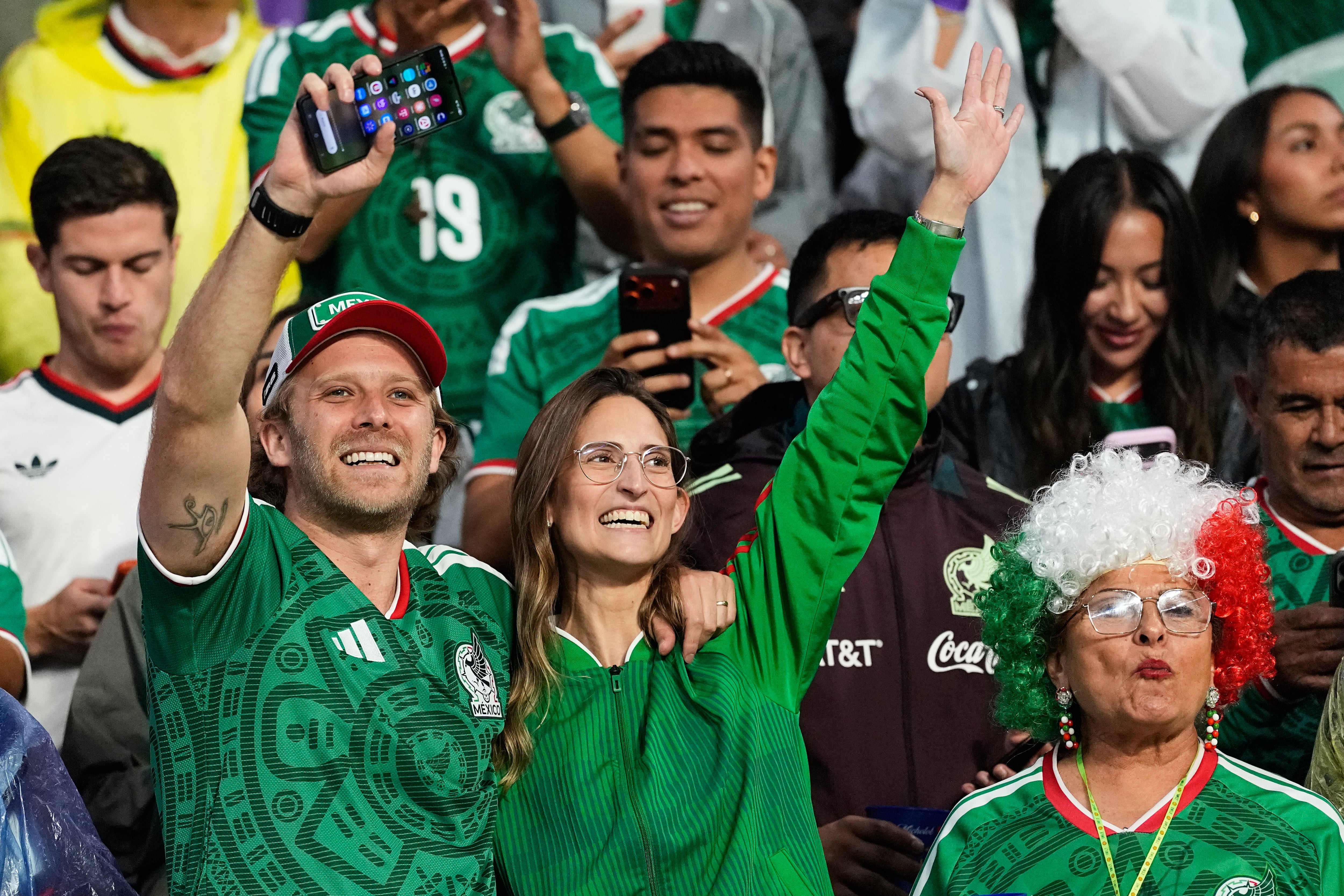 Mexico fans react following the World Cup round of 32 soccer match between Mexico and Ecuador in Mexico City, Tuesday, June 30, 2026. (AP Photo/Natacha Pisarenko)