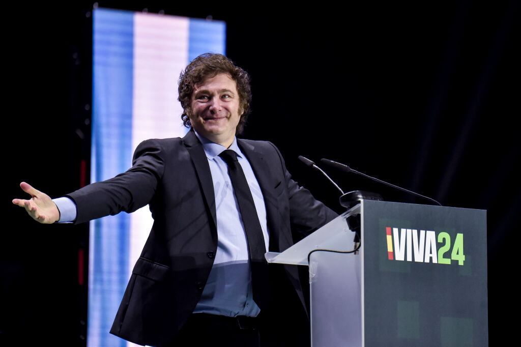 Javier Milei, Presidente de Argentina, habla durante la conferencia 'Europa Viva 24' en el Palacio de Vistalegre en Madrid, España.