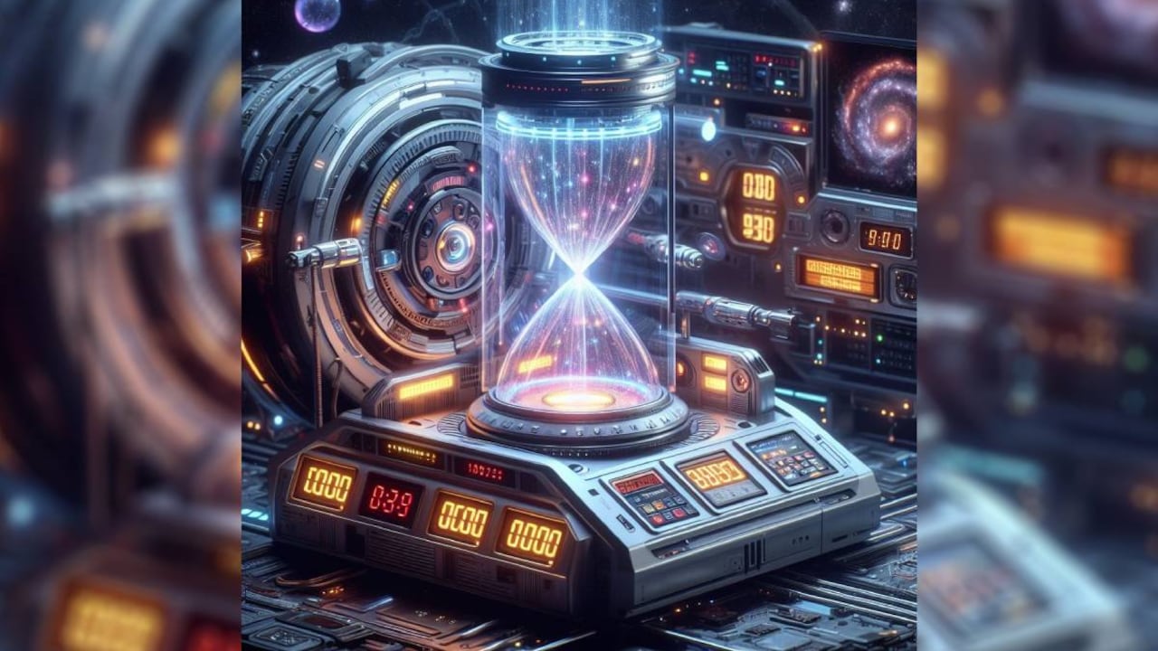 Ilustración de una máquina del tiempo, creada con la IA.