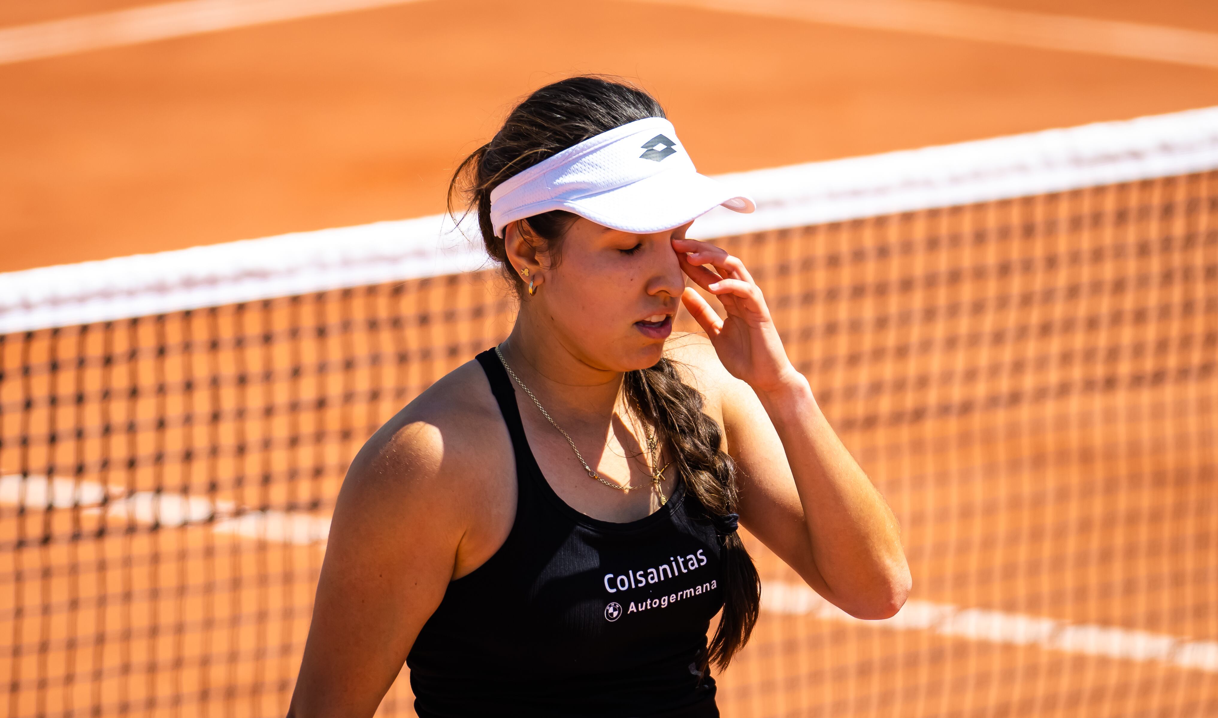 PARIS, FRANCE - MAY 25: Camila Osorio of Colombia in action against Mirra Andreeva during the final qualifications round ahead of Roland Garros on May 25, 2023 in Paris, France (Photo by Robert Prange/Getty Images)