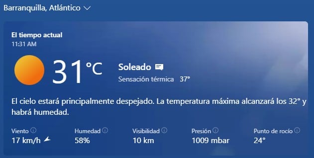 Temperatura en Barranquilla