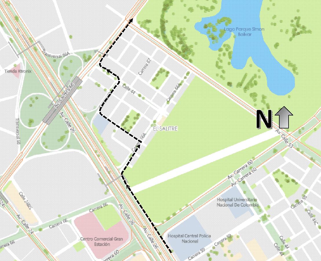 Desvío en la avenida calle 26, en sentido oriente – occidente.