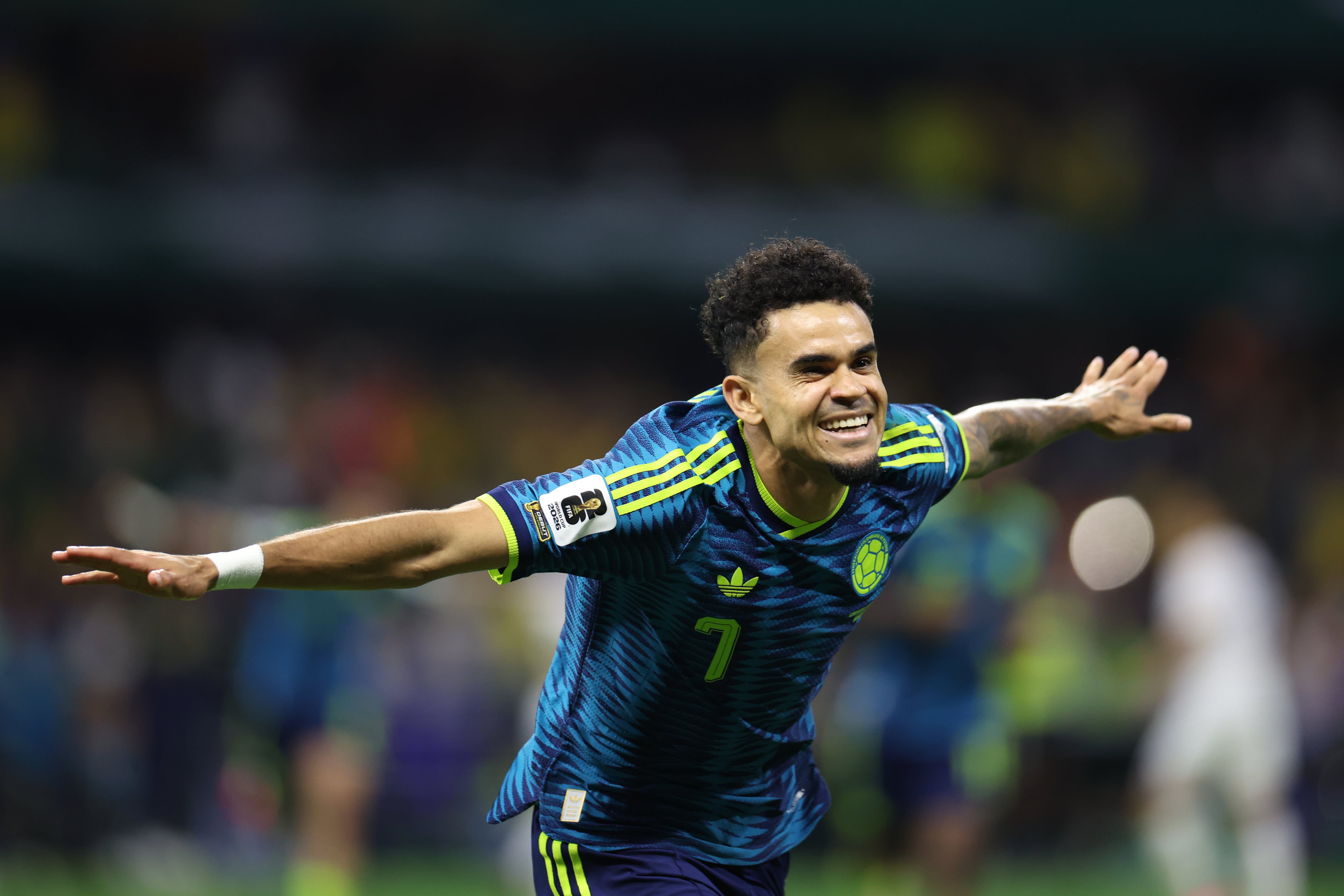 Luis Diaz, de la selección de Colombia, festeja su tanto ante Uzbekistán, en un partido mundialista disputado el miércoles 17 de junio de 2026 en Ciudad de México (AP Foto/Ashtin Barker)