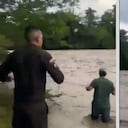 Imagen del momento del rescate de la mujer arrastrada por la corriente.