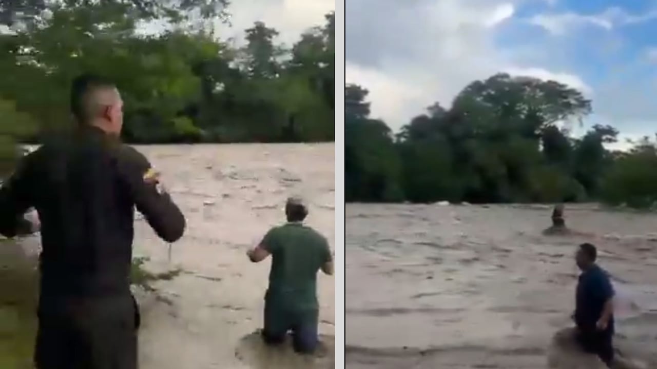 Imagen del momento del rescate de la mujer arrastrada por la corriente.
