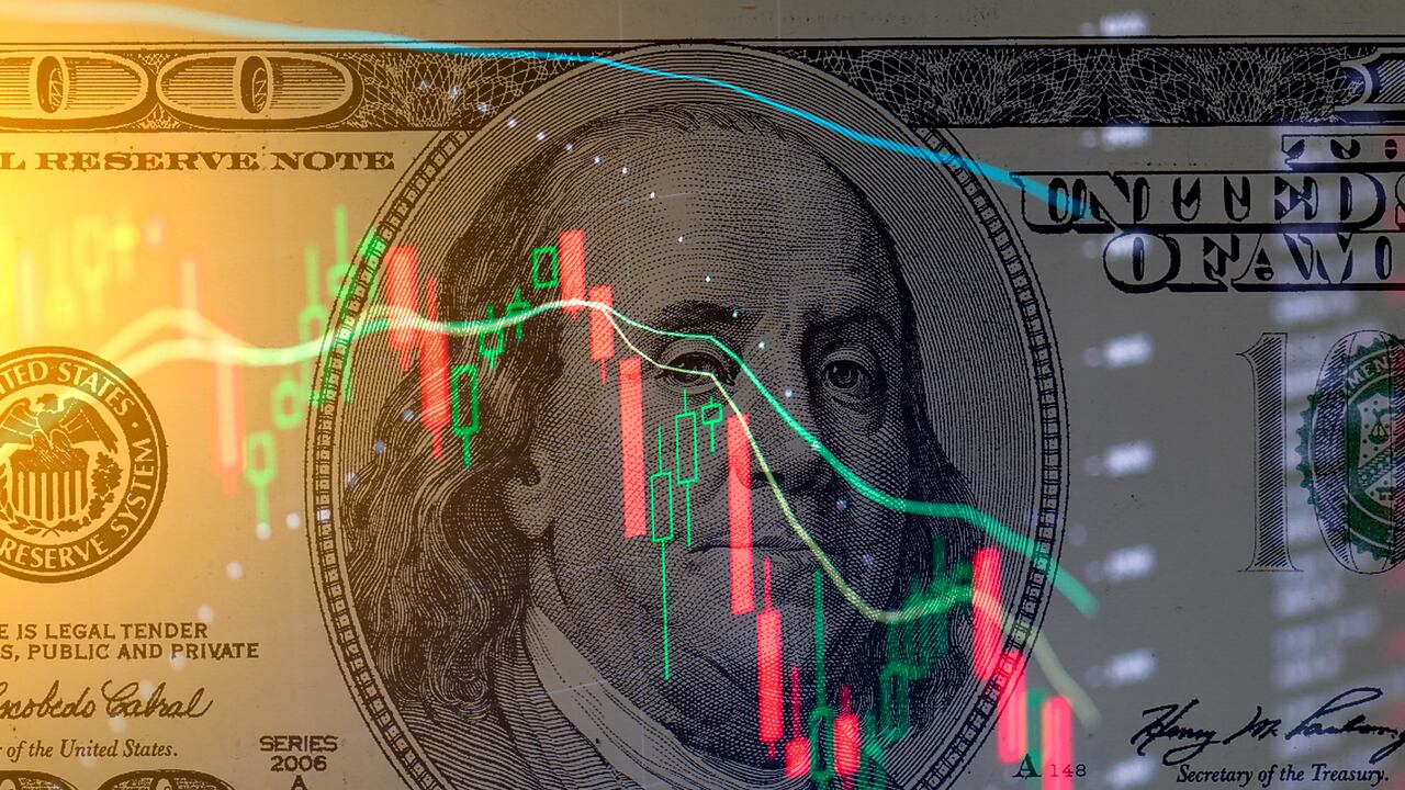 One hundred dollar bill on the background of  stock charts. Economic crisis.