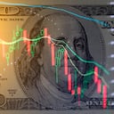 One hundred dollar bill on the background of stock charts. Economic crisis.