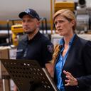 U.S. Agency for International Development Administrator Samantha Power speaks during a news conference as she is joined by Serhiy Kruk, Head of the State Emergency Service of Ukraine, in Kyiv, Ukraine, Monday, July 17, 2023. (AP Photo/Jae C. Hong)