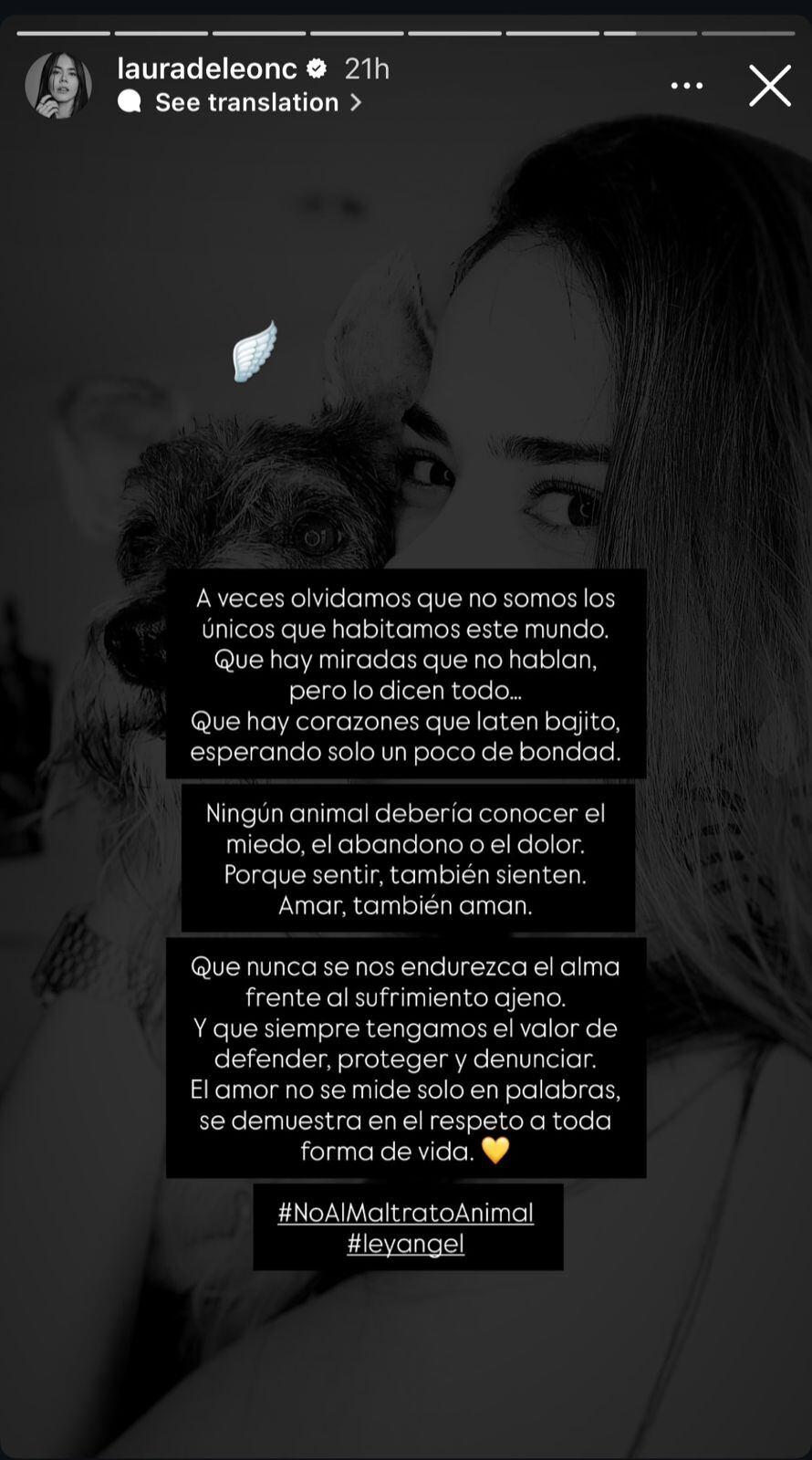 Laura de León le pidió a sus seguidores cuidar a los animales.