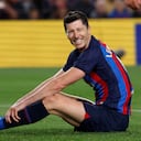 Lewandowski gesticula durante el partido de este lunes entre Barcelona y Girona