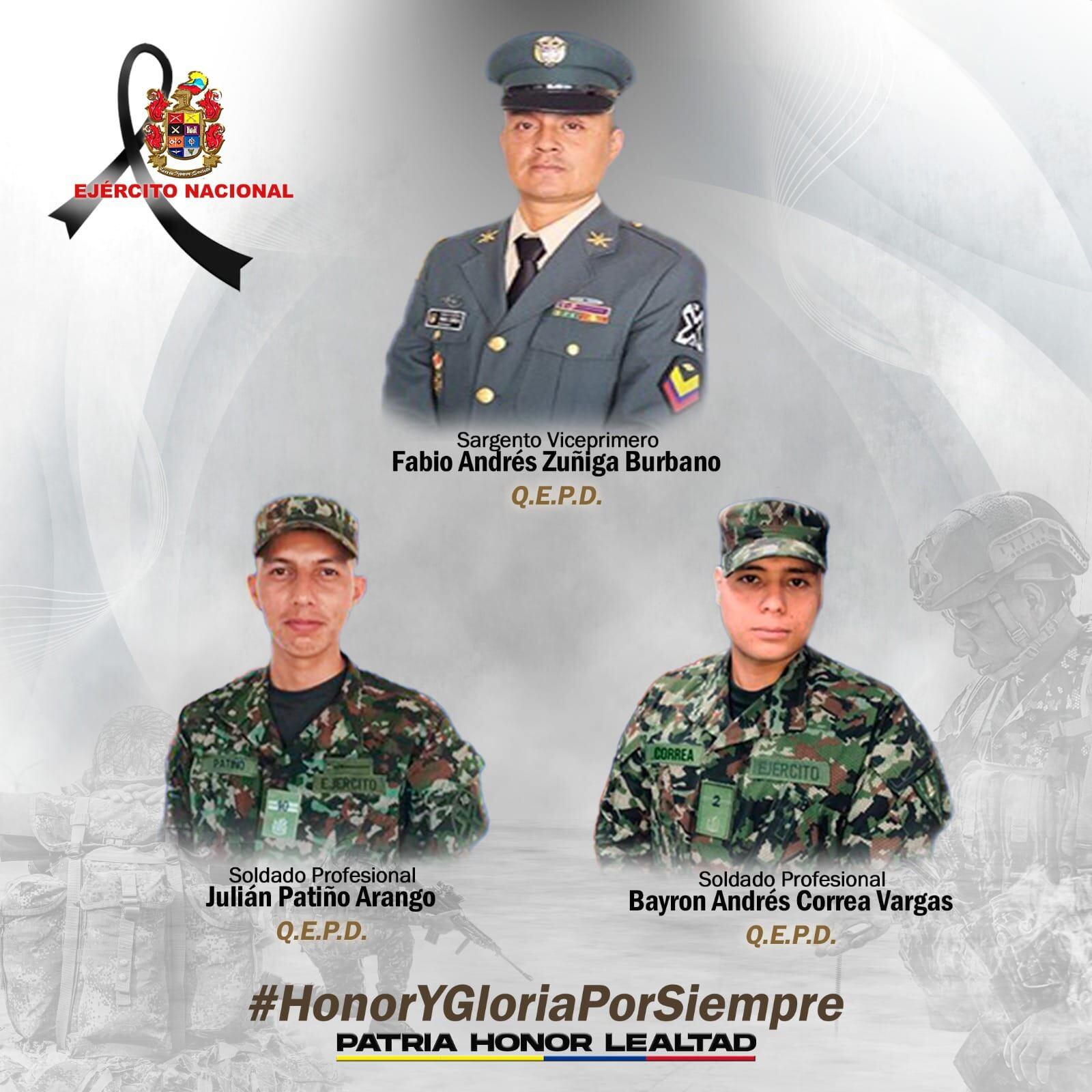 Los tres militares muertos tras atentado del ELN en Arauca.