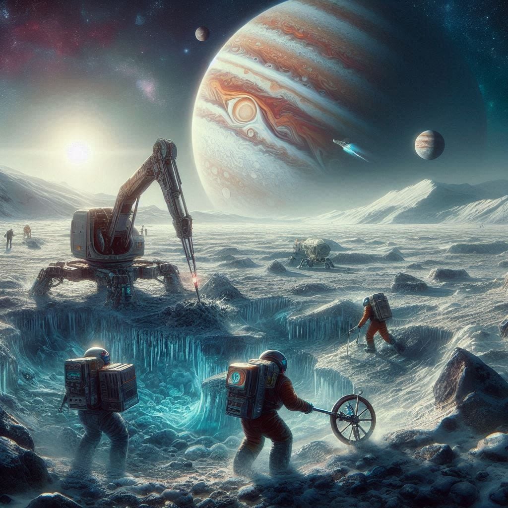 Imágenes generadas por inteligencia artificial recrean la llegada de una nave con los últimos humanos a Europa, donde enfrentan el desafío de establecerse en un entorno inhóspito en su intento por salvar a la especie tras la destrucción del planeta.