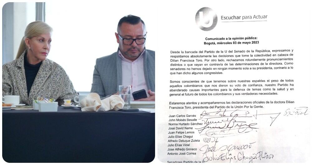 Dilian Francisca Toro y el documento de respaldo de la bancada de La U.
