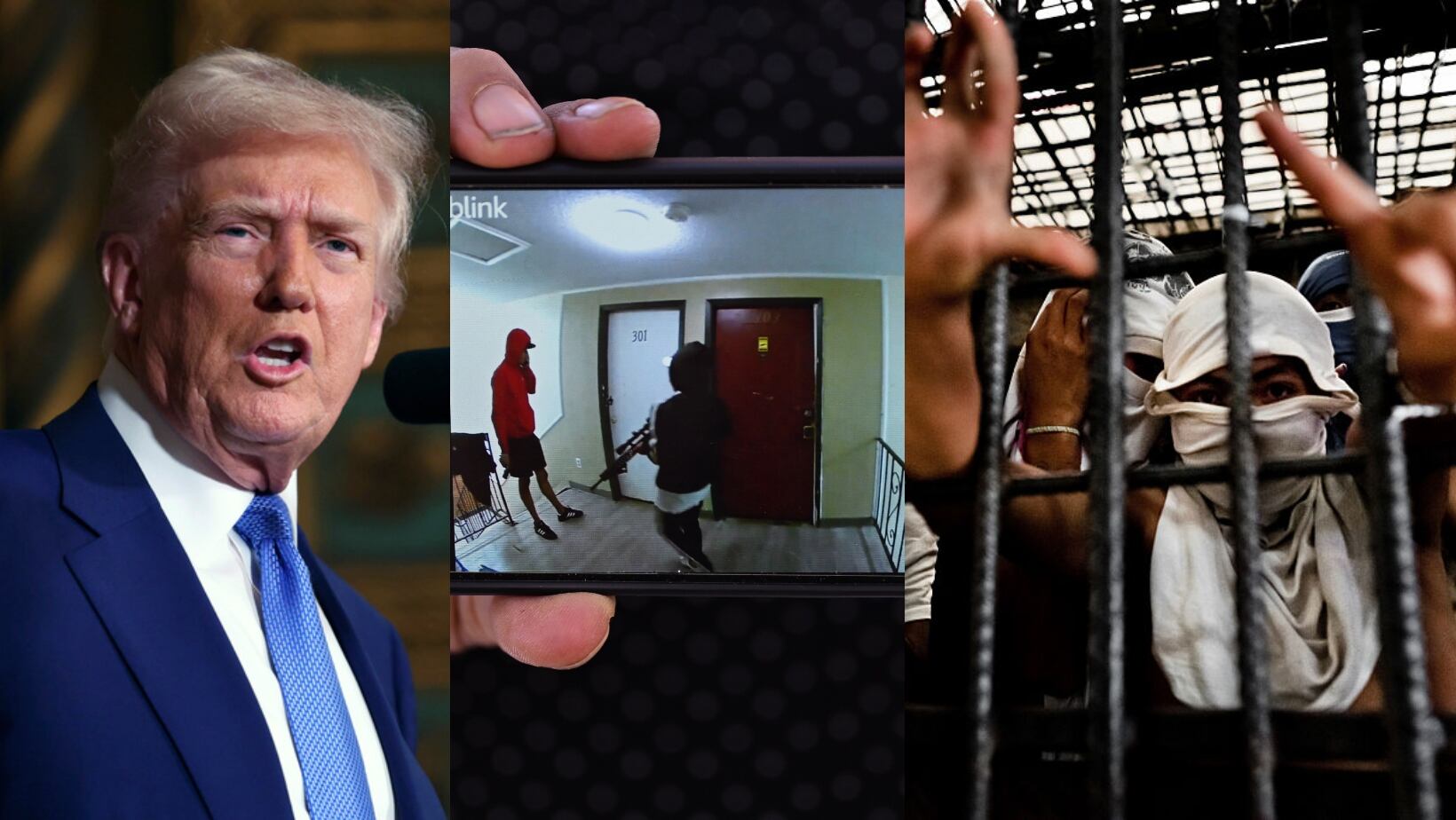Donald Trump y miembros del Tren de Aragua y la Mara Salvatrucha