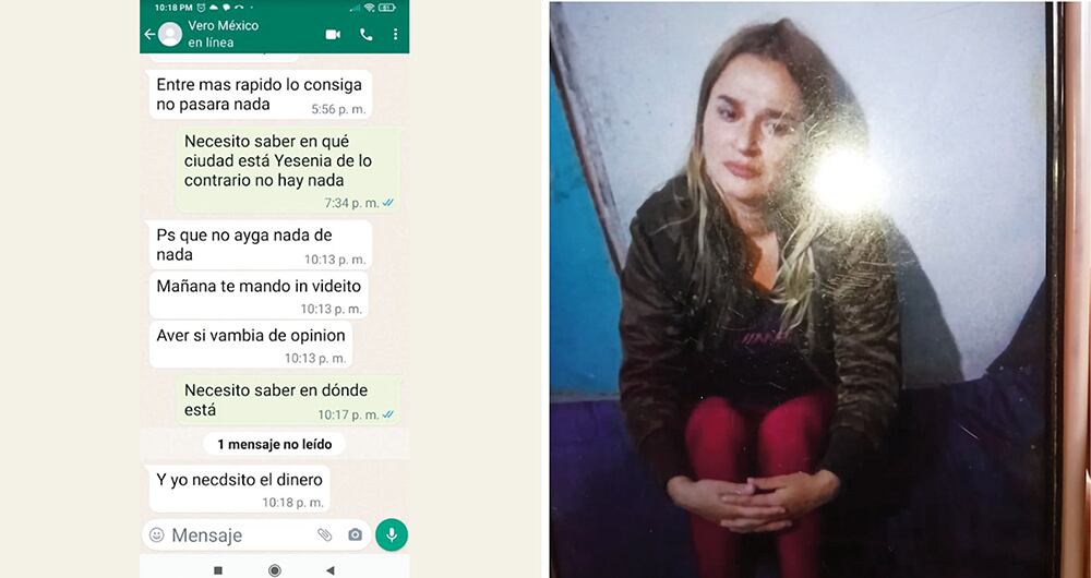   Los secuestradores envían a los familiares de Yesenia fotos y videos en cautiverio. Vía WhatsApp piden la plata. 