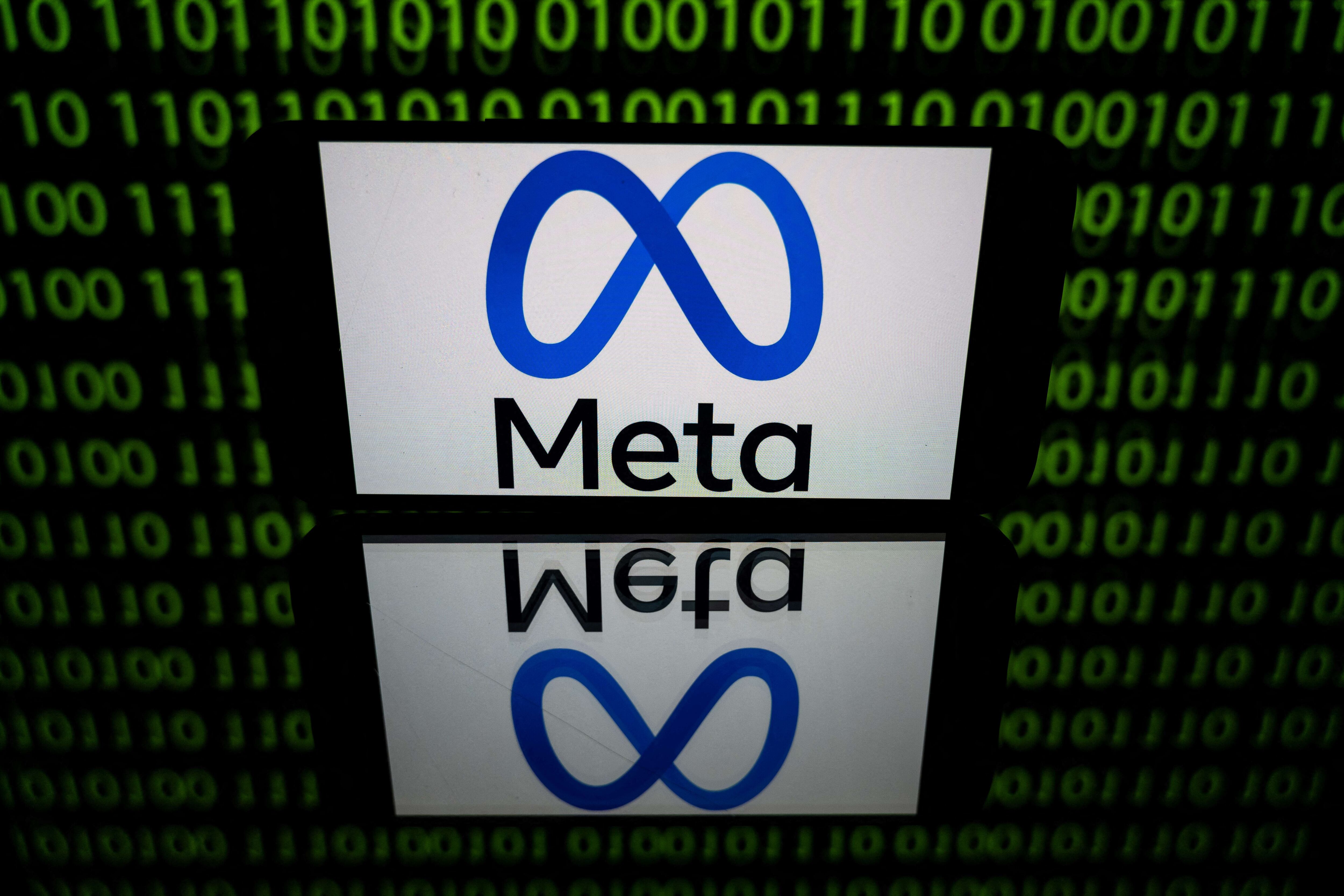 (FILES) In this file photo taken on January 12, 2023 in Toulouse, southwestern France, shows a tablet displaying the logo of the company Meta. - Facebook-parent Meta on April 26, 2023 reported it made a profit of $5.7 billion dollars in the first quarter of this year, beating forecasts after a massive wave of cost-cutting and layoffs. The profit came on revenue of $28.6 billion and as the number of people using Facebook every month grew to just shy of three billion, an earnings report showed. (Photo by Lionel BONAVENTURE / AFP)