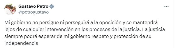 Petro mensaje sobre Uribe.
