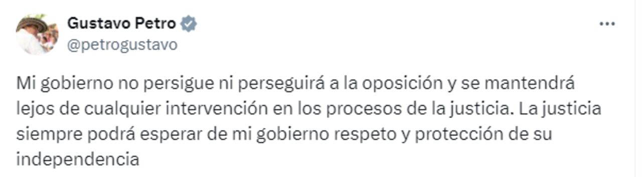Petro mensaje sobre Uribe.