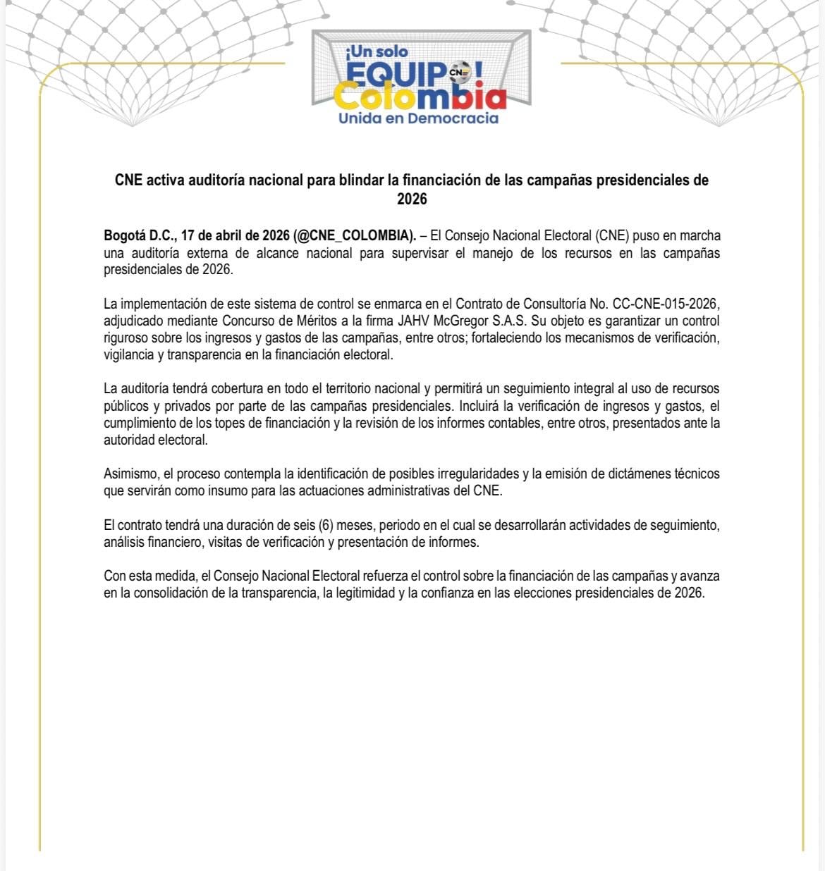 Comunicado CNE