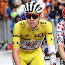 UAE Team Emirates - XRG team's Slovenian rider Tadej Pogacar wearing the overall leader's yellow jersey and Team Visma - Lease a bike team's Danish rider Jonas Vingegaard wearing the best climber's polka dot (dotted) jersey cycle in the final ascent of La Plagne during the 19th stage of the 112th edition of the Tour de France cycling race, 93.1 km between Albertville and La Plagne, in the French Alps, on July 25, 2025. The 19th stage of the Tour de France was shorted from its initial 129.9 km route, bypassing the Col des Saisies where an outbreak of nodular dermatitis in a herd of cattle was discovered, prompting organizers to modify the race route. (Photo by Anne-Christine POUJOULAT / AFP)