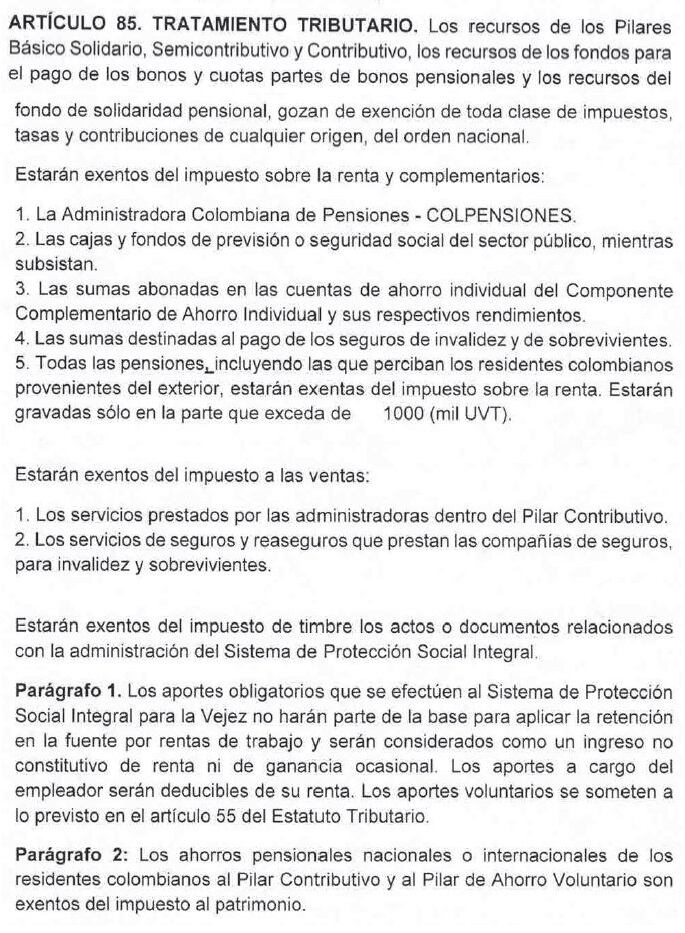 Artículo 85 de la ponencia positiva de la senadora Martha Peralta.