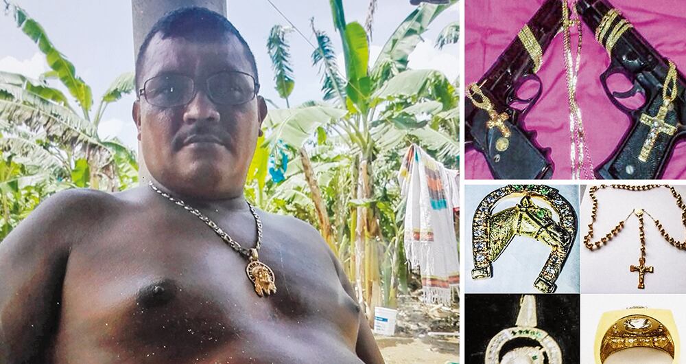 Cadenas macizas, pistolas engalladas con cañones de oro, cristos y caballos con incrustaciones de diamantes y esmeraldas. Marihuano fácilmente cargaba encima alhajas que valían más de 700 millones de pesos.