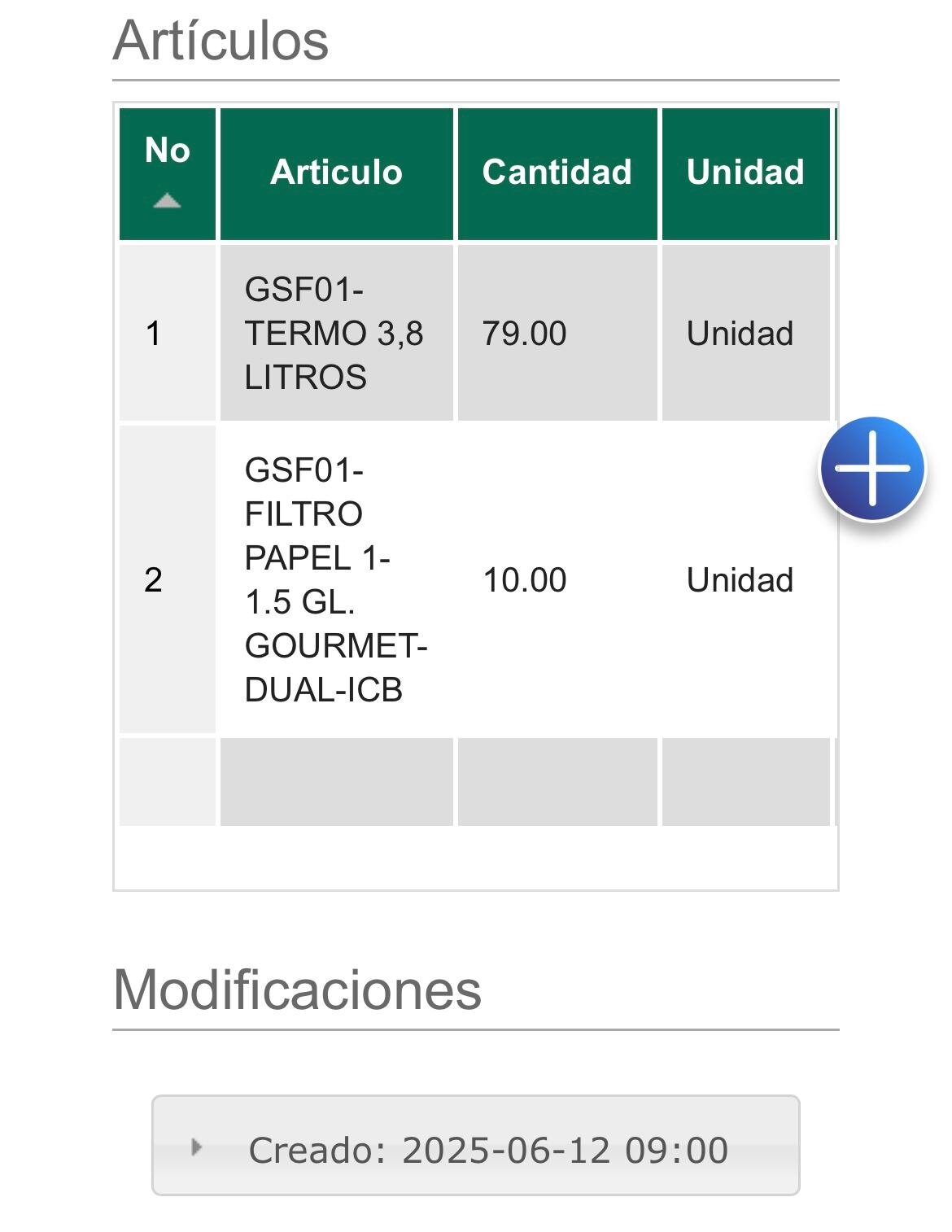 Documento orden de compra