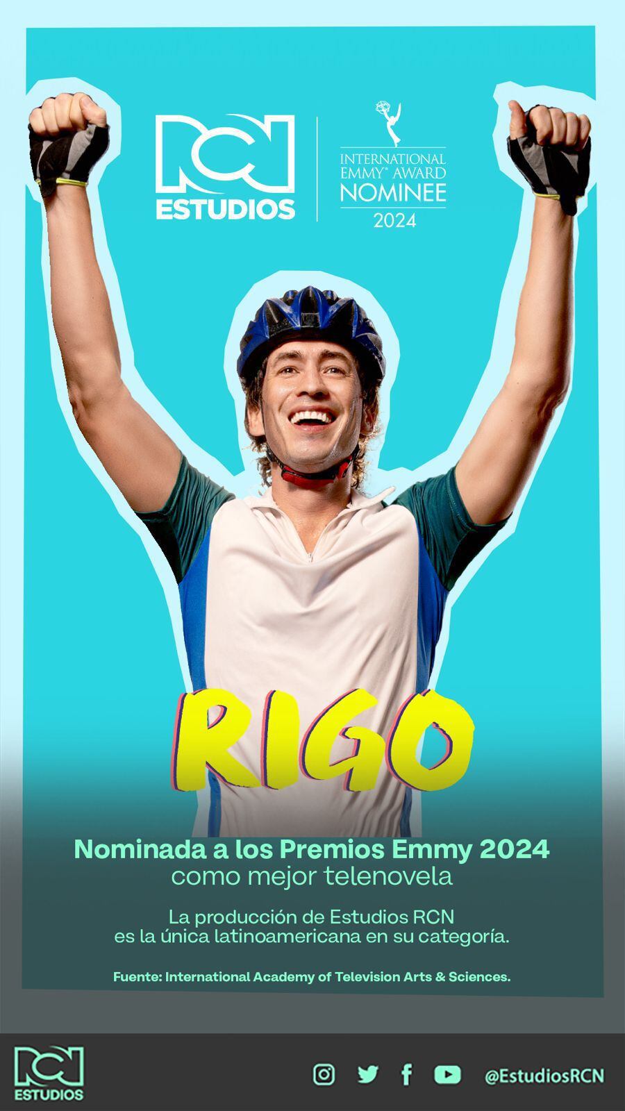 La telenovela 'Rigo' competirá a nivel internacional por el premio a la Mejor Telenovela.