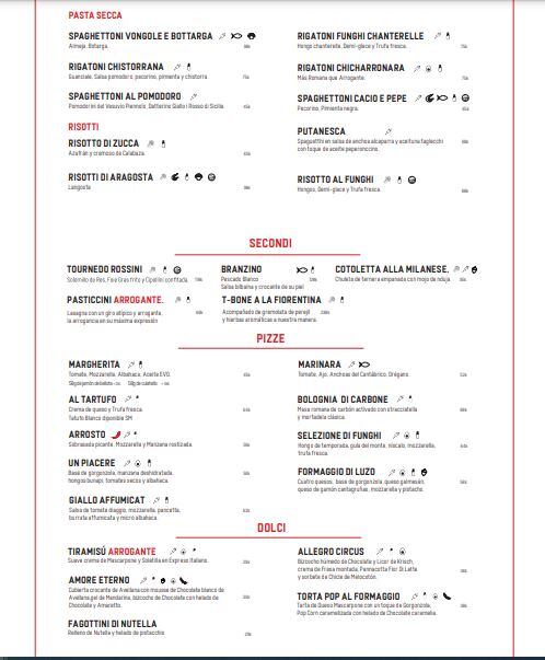 El menú de 'Arrogante' tiene diferentes precios