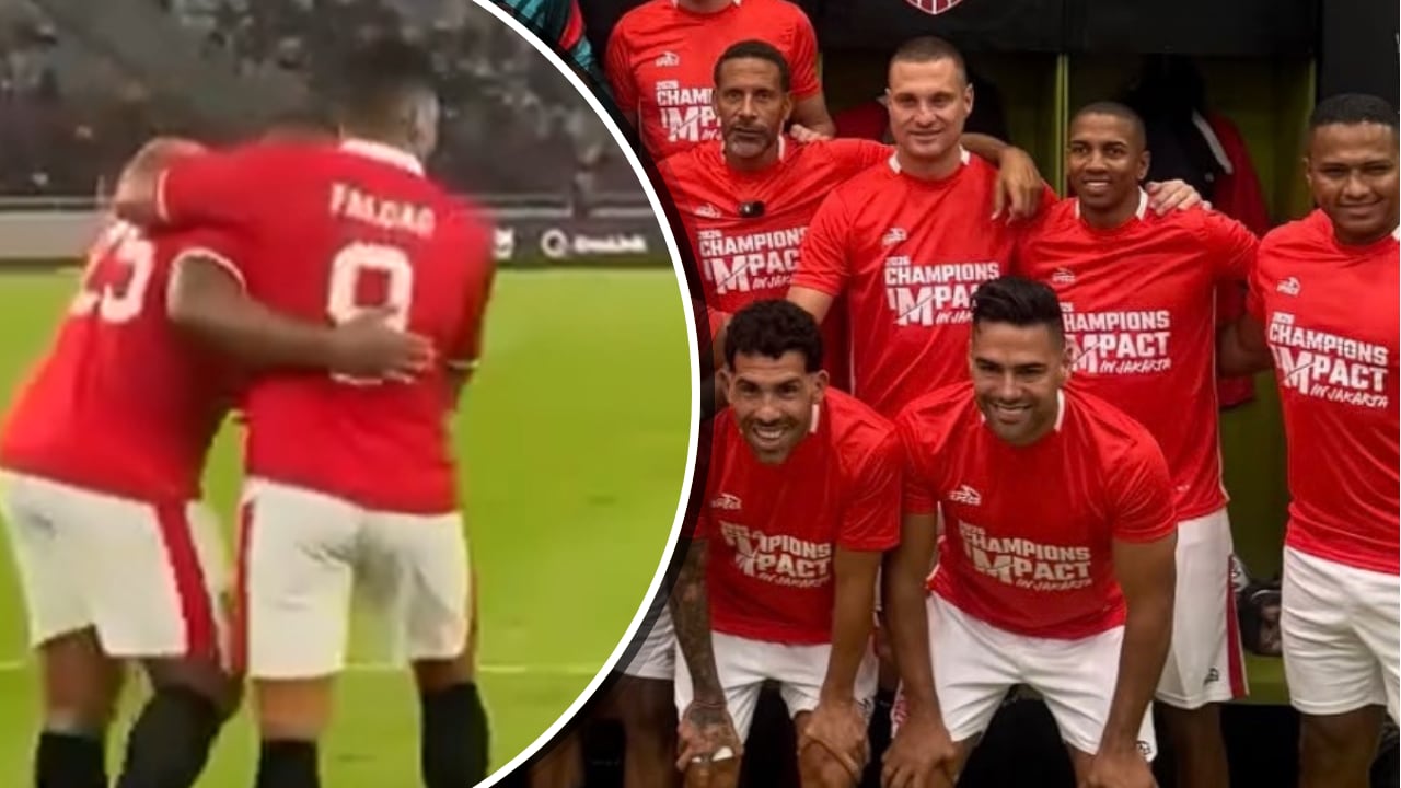 Aplausos para Falcao, que anotó un destacado gol en partido de leyendas del Manchester United.