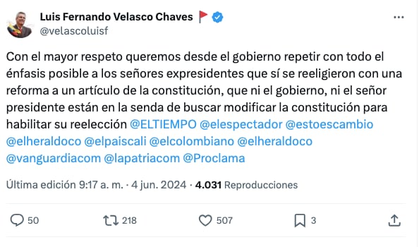 Trino del ministro Luis Fernando Velasco