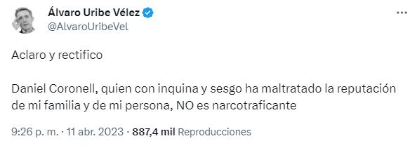Álvaro Uribe se rectificó sobre lo dicho contra Daniel Coronell