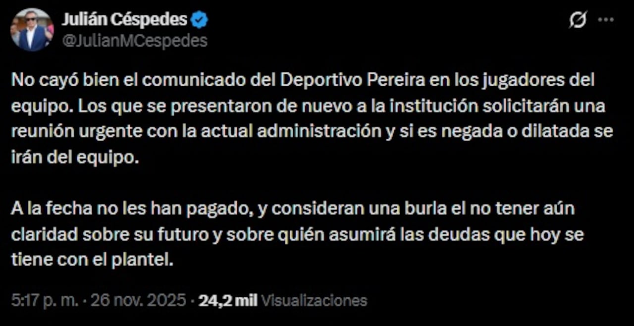 Pantallazo X: @JulianMCespedes