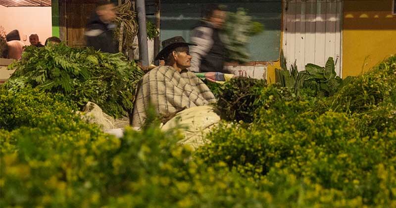 John Bernal, que hace el recorrido por la localidad de Los Mártires, suele terminar su ruta en la Plaza de las Hierbas -el principal centro de acopio de hierbas del país- para que los caminantes “descarguen energías pesadas de los lugares que visitaron antes y se purifiquen con los aromas”. A dos cuadras de distancia el olor de las hierbas comienza a percibirse. Foto: David Amado-Semana. 