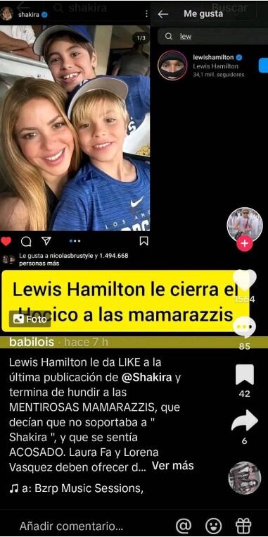 Lewis Hamilton le dio like a un post de Shakira