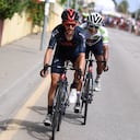 RINCON DE LA VICTORIA, SPAIN - AUGUST 24: (L-R) Adam Yates of United Kingdom and Egan Arley Bernal Gomez of Colombia and Team INEOS Grenadiers White Best Young Rider Jersey during the 76th Tour of Spain 2021, Stage 10 a 189km stage from Roquetas de Mar to Rincón de la Victoria / @lavuelta / #LaVuelta21 / on August 24, 2021 in Rincon De La Victoria, Spain. (Photo by Tim de Waele/Getty Images)