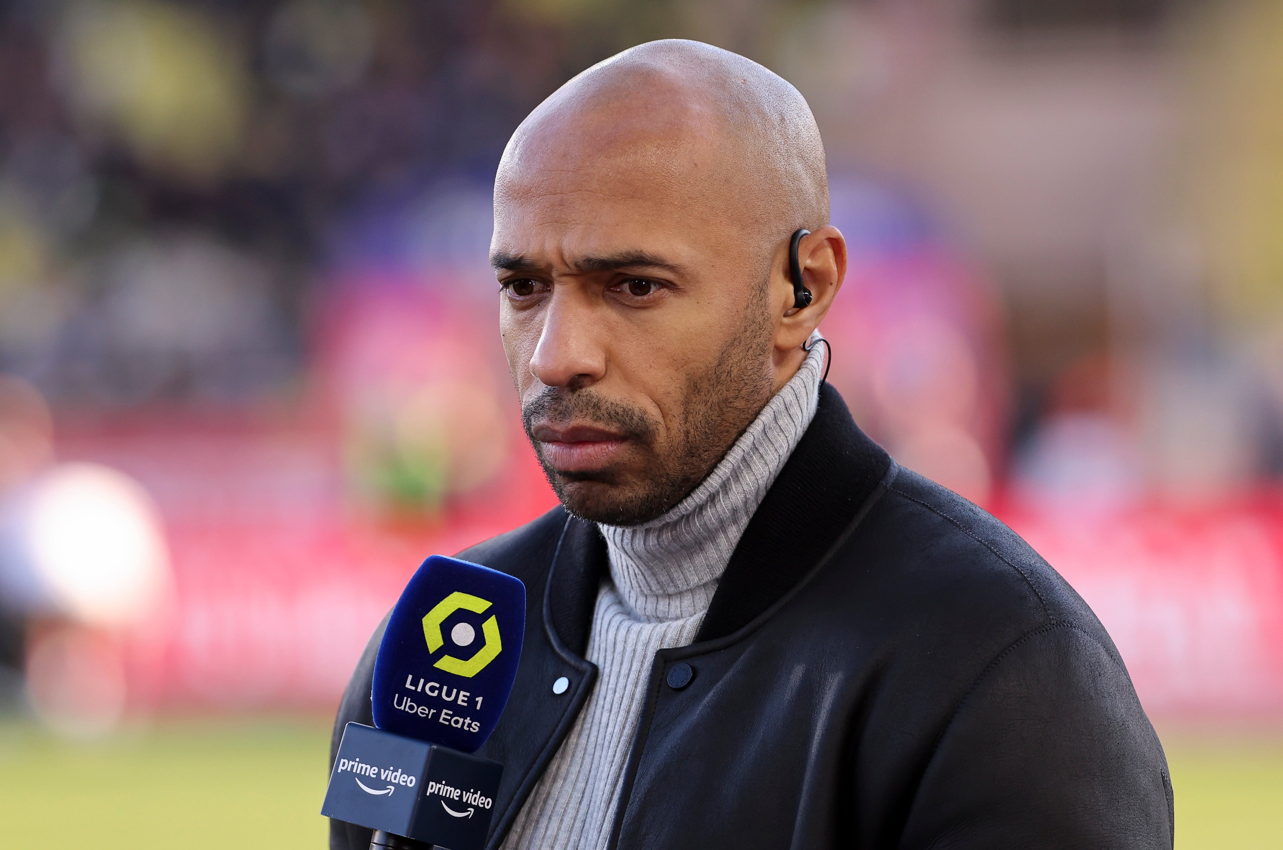 MONACO, MONACO - FEBRUARY 11: Thierry Henry comments for Amazon Prime Video the Ligue 1 match between AS Monaco (ASM) and Paris Saint-Germain (PSG) at Stade Louis II on February 11, 2023 in Monaco, Monaco. (Photo by Jean Catuffe/Getty Images)