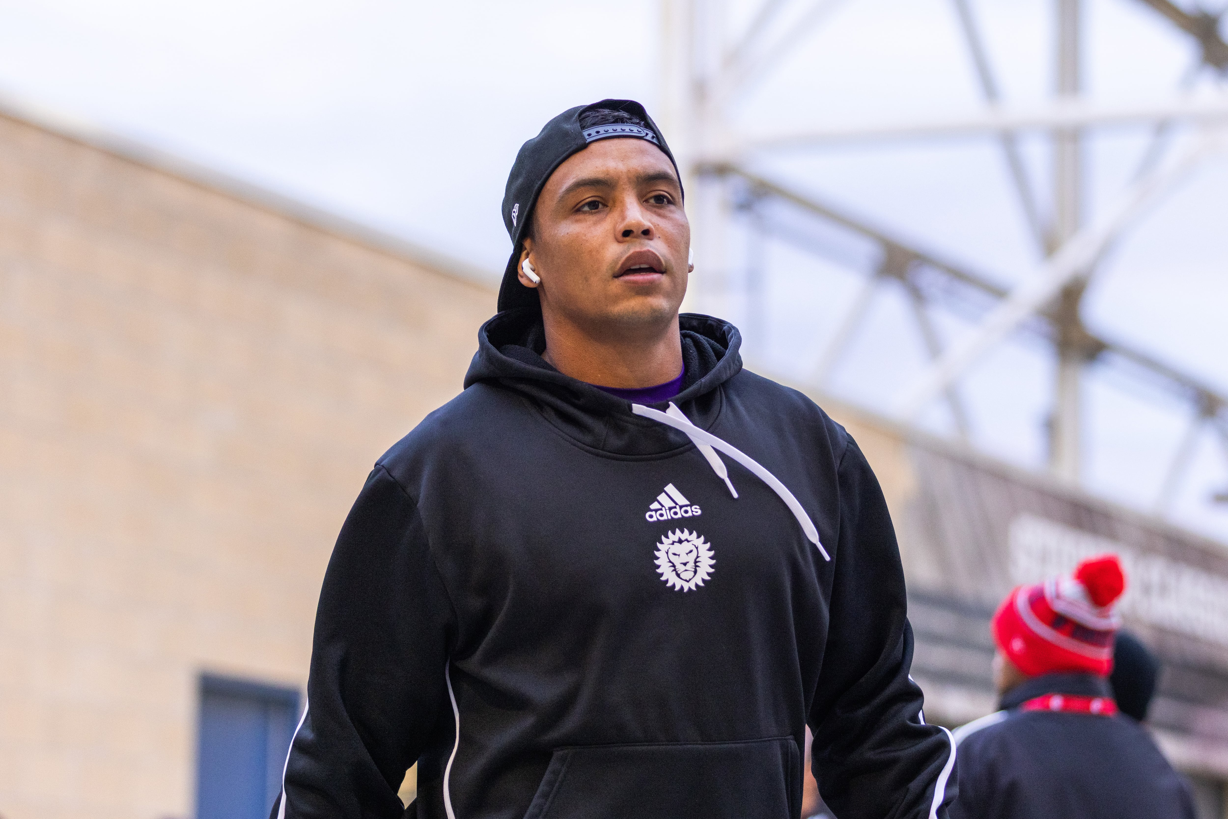 BRIDGEVIEW, ILLINOIS - OCTOBER 22: Luis Muriel #9 of Orlando City arrives at the stadium prior to the MLS Eastern Conference Wild Card match between Chicago Fire FC and Orlando City SC at SeatGeek Stadium on October 22, 2025 in Bridgeview, Illinois.  (Photo by Mark Thorstenson - Orlando City/MLS via Getty Images)