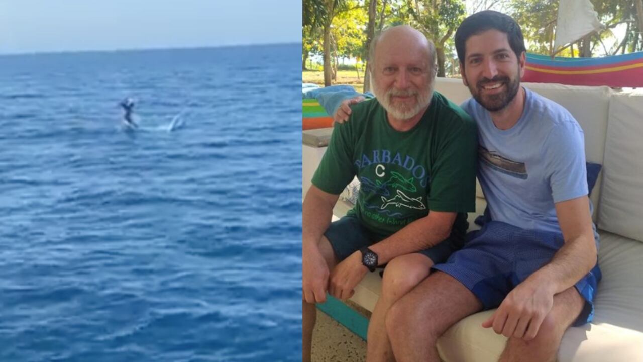 Jorge Restrepo junto a Daniel Restrepo Betancur, hombre rescatado en el mar.