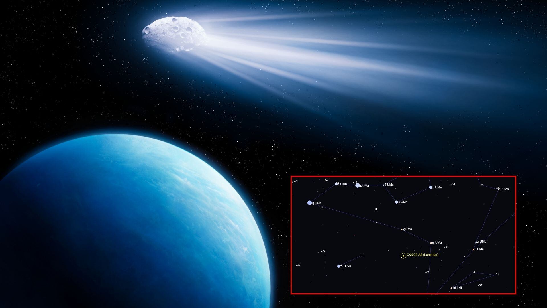 El cometa Lemmon es más brillante que otros cuerpos celestes similares.