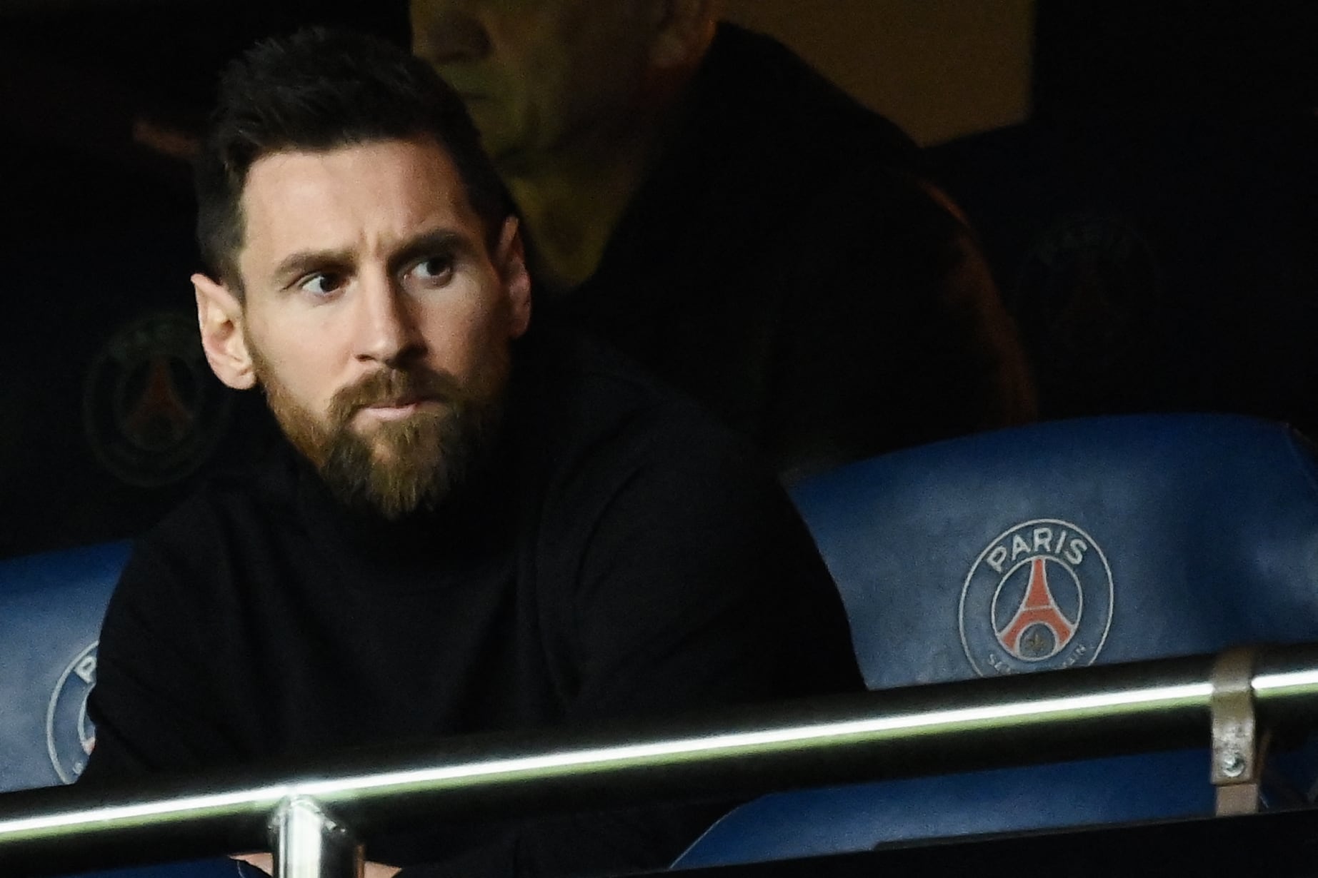 Paris Saint-Germain's Argentine forward Lionel Messi watches the UEFA Champions League group H football match between Paris Saint-Germain (PSG) and SL Benfica, at The Parc des Princes Stadium, on October 11, 2022. (Photo by FRANCK FIFE / AFP)