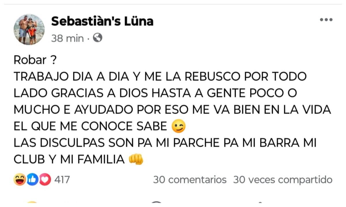Juan Sebastián Luna, ladrón de la medalla de Carlos henao, habla en redes sociales